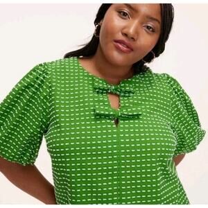 SIZE XS- Target Kate Spade Textured Polka Dot Puff Short Sleeve Blouse Green New